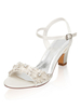 Chaussures de mariage ivoire Satin bout ouvert clouté talon épais mi chaussures de mariée