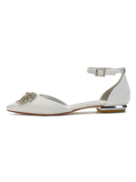Chaussures de mariage Ivoire Satin Bout pointu Strass Chaussures de mariée à bride cheville plate
