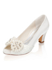 Chaussures de mariage ivoire Satin Peep Toe Strass Chunky Heel Mid Chaussures de mariée