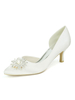 Chaussures de mariage Ivoire Satin Perles bout pointu Slip On Kitten Heel Chaussures de mariée