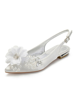 Chaussures de mariage Ivoire Satin Sequins Bout pointu Sling Flat Back Chaussures de mariée