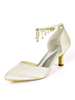 Chaussures de mariage Ivoire Satin strass bout pointu chaton talon chaussures de mariée bride à la cheville talons