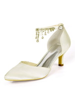 Chaussures de mariage Ivoire Satin strass bout pointu chaton talon chaussures de mariée bride à la cheville talons