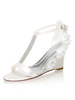 Chaussures de mariage ivoire strass en satin à bout ouvert chaussures de mariée à talon compensé