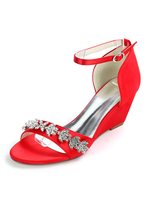 Chaussures de mariage ivoire strass en satin bout ouvert chaussures de mariée talon compensé