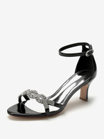 Chaussures De Mariage Noir Strass Sandales De Mariage À Bout Ouvert