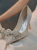 Chaussures De Mariage Nœud Femme Paillettes Argent Bout Pointu Talon Aiguille Chaussures De Soirée