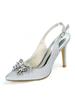Chaussures de mariage Paillettes Tissu Argent Bout Pointu Strass Talon Aiguille Chaussures De Mariée