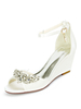 Chaussures de mariage perles de satin ivoire bout ouvert bride à la cheville talon compensé chaussures de mariée