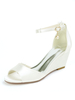 Chaussures de mariage perles de satin ivoire bout ouvert bride à la cheville talon compensé chaussures de mariée