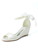 Chaussures de mariage perles de satin ivoire bout ouvert talon compensé chaussures de mariée réglables