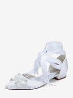 Chaussures de mariage plates à lacets avec nœud et perles