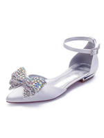 Chaussures de mariage plates noeuds en satin blanc bout pointu sangle de cheville chaussures de mariée chaussures de demoiselle dhonneur
