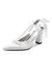 Chaussures de mariage pour femmes brodées en maille à bout pointu chaussures de mariée à talons épais