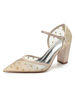 Chaussures de mariage pour femmes brodées en satin à bout pointu chaussures de mariée à talons épais