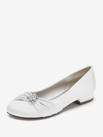 Chaussures De Mariage Pour Femmes En Satin Bleu Royal Bout Rond Strass Chaussures De Mariée Plates