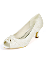 Chaussures De Mariage Pour Femmes Ivoire Dentelle Peep Toe Chaton Talon Chaussures De Mariée