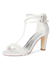 Chaussures de mariage pour femmes ivoire en cuir synthétique polyuréthane type T Bandage perles Peep Toe talon épais sandale de mariée