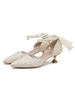 Chaussures de mariage pour femmes nœuds polyester bout pointu talon bobine chaussures de mariée