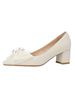 Chaussures de mariage pour femmes Perles Cuir PU Bout pointu Talon épais Chaussures de mariée