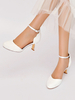 Chaussures De Mariage Pour Femmes Satin Blanc Bout Rond Strass Talon Trotteur Chaussures De Mariée