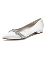 Chaussures de mariage pour femmes Strass Satin Bout pointu Chaussures de mariée plates