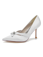 Chaussures de mariage pour femmes Strass Satin Bout pointu Talon aiguille Chaussures de mariée