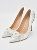 Chaussures de mariage pour femmes Strass Satin Bout pointu Talon aiguille Chaussures de mariée