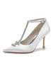 Chaussures de mariage pour femmes strass satin pointu tre-talon talon chaussures de mariée