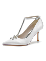 Chaussures de mariage pour femmes strass satin pointu tre-talon talon chaussures de mariée