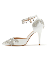 Chaussures de mariage PU Chaînes en cuir PU blanc pointu pieds talon talon plus chaussures de mariée