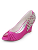 Chaussures de mariage rose Satin strass Peep Toe Wedge Heel Chaussures de mariée