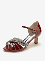 Chaussures De Mariage Sandales De Mère De Mariée Vernis Dessus Bout Ouvert Strass À Lacet Cheville
