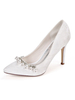 Chaussures de mariage Satin blanc bout pointu perles talon aiguille tache talons de mariée