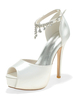 Chaussures de mariage Satin blanc Peep Toe Chaînes Talon aiguille Bride à la cheville Chaussures de mariée