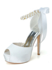 Chaussures de mariage Satin Blanc Peep Toe Perles Talon Aiguille Bride Cheville Chaussures De Mariée
