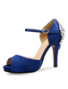 Chaussures de mariage Satin bleu 2021 Peep-toe Strass boucle à talon haut Chaussures de mariée