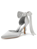 Chaussures de mariage Satin Bleu Bout pointu Perles Talon aiguille Retour Bow Chaussures de mariée