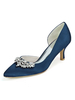 Chaussures de mariage Satin bleu profond bout pointu strass chaton talon chaussures de mariée