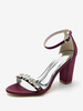 Chaussures de mariage Satin Bordeaux Strass Sandales de mariage à bout ouvert