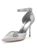 Chaussures de mariage Satin Champagne Bout pointu Fleurs Talon aiguille Sangle de cheville Chaussures de mariée