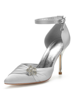 Chaussures de mariage Satin Champagne Bout pointu Fleurs Talon aiguille Sangle de cheville Chaussures de mariée