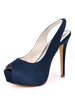 Chaussures de mariage Satin Deep Blue Peep Toe Talon aiguille Retour Slip Chaussures