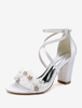 Chaussures de mariage Satin Fleurs blanches Sandales de mariage à bout ouvert