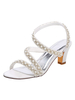 Chaussures de mariage Satin ivoire bout ouvert clouté gros talon escarpins talon mi pompe de mariée