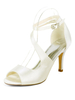 Chaussures de mariage Satin ivoire bout ouvert strass talon aiguille bride à la cheville talon chaussures de mariée