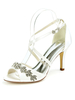 Chaussures de mariage Satin ivoire bout ouvert strass talon aiguille bride à la cheville talon chaussures de mariée
