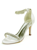 Chaussures de mariage Satin ivoire bout ouvert strass talon aiguille bride à la cheville talon chaussures de mariée