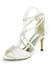 Chaussures de mariage Satin Ivoire bout ouvert talon aiguille bride à la cheville talon chaussures de mariée