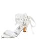 Chaussures de mariage Satin Ivoire Bout ouvert Talon Chunky Mid Bride Cheville Bride Talons